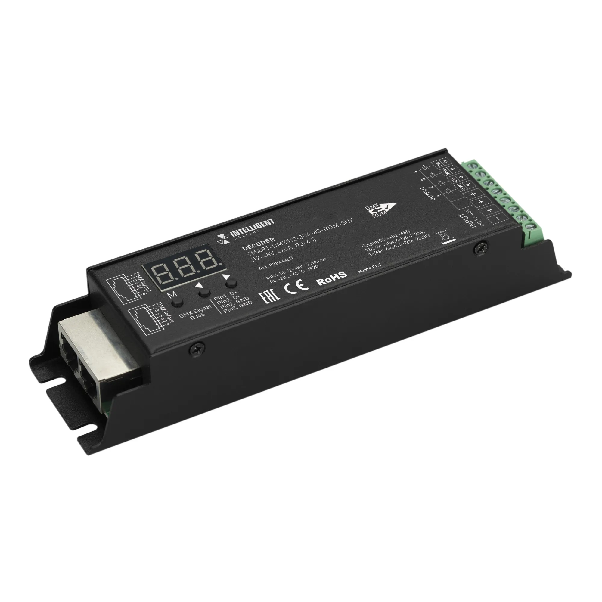 INTELLIGENT ARLIGHT Декодер SMART-DMX512-304-83-RDM-SUF Black (12-48V, 4x8A, RJ-45) (IARL, IP20 Металл, 5 лет) - изображение товара