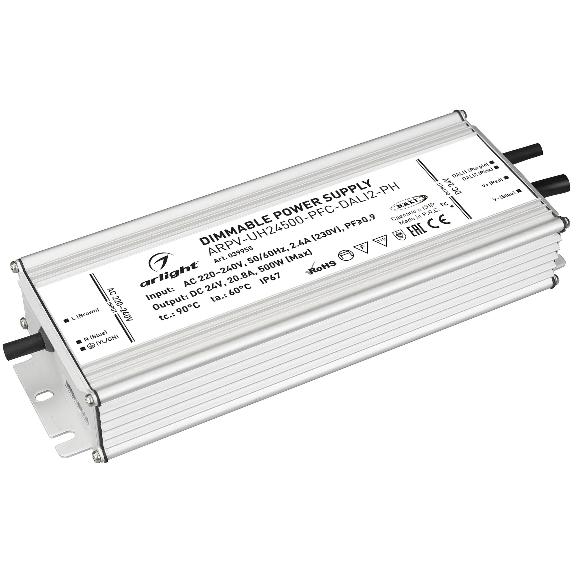 Блок питания ARPV-UH24500-PFC-DALI2-PH (24V, 20.8A, 500W) (Arlight, IP67 Металл, 7 лет) - изображение товара